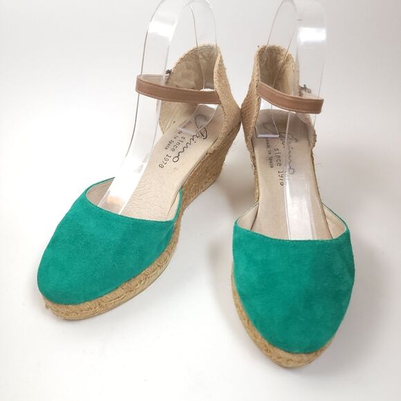 GAIMO Espadrilles Handmade Spain Wedge green Sandals shoes Size 8.5 - Picture 1 of 10